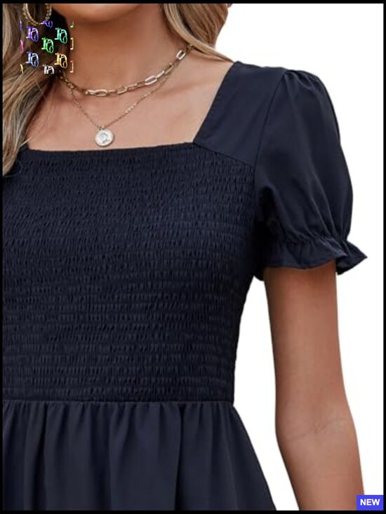 A-Line Tiered Sundress with Pockets Square Neck Casual Summer Dress - Picture 2 of 7